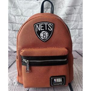 Loungefly NBA Brooklyn Nets Basketball‎ Logo Mini Backpack Orange & Black - New